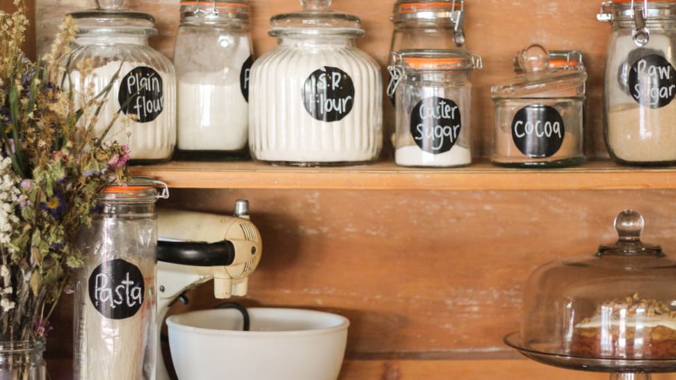 A pantry with food in jars